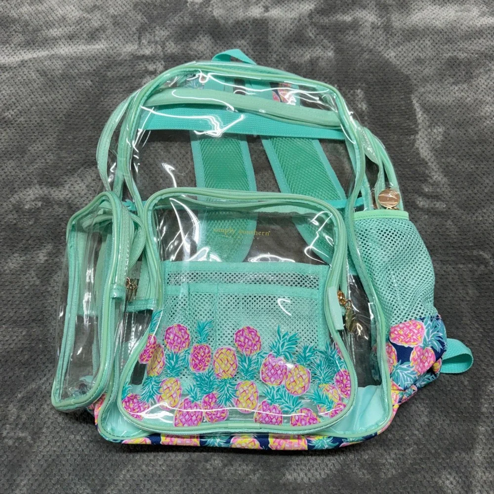 Simply Southern Clear Backpack Mint Green Pineapple Print Transparent Bag